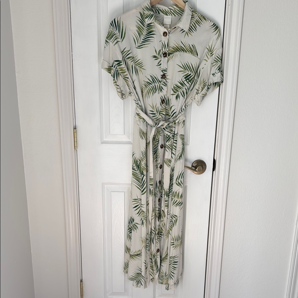 H&M Dress Tropical Leaf Print Button-Down Size 10 - Picture 5 of 11